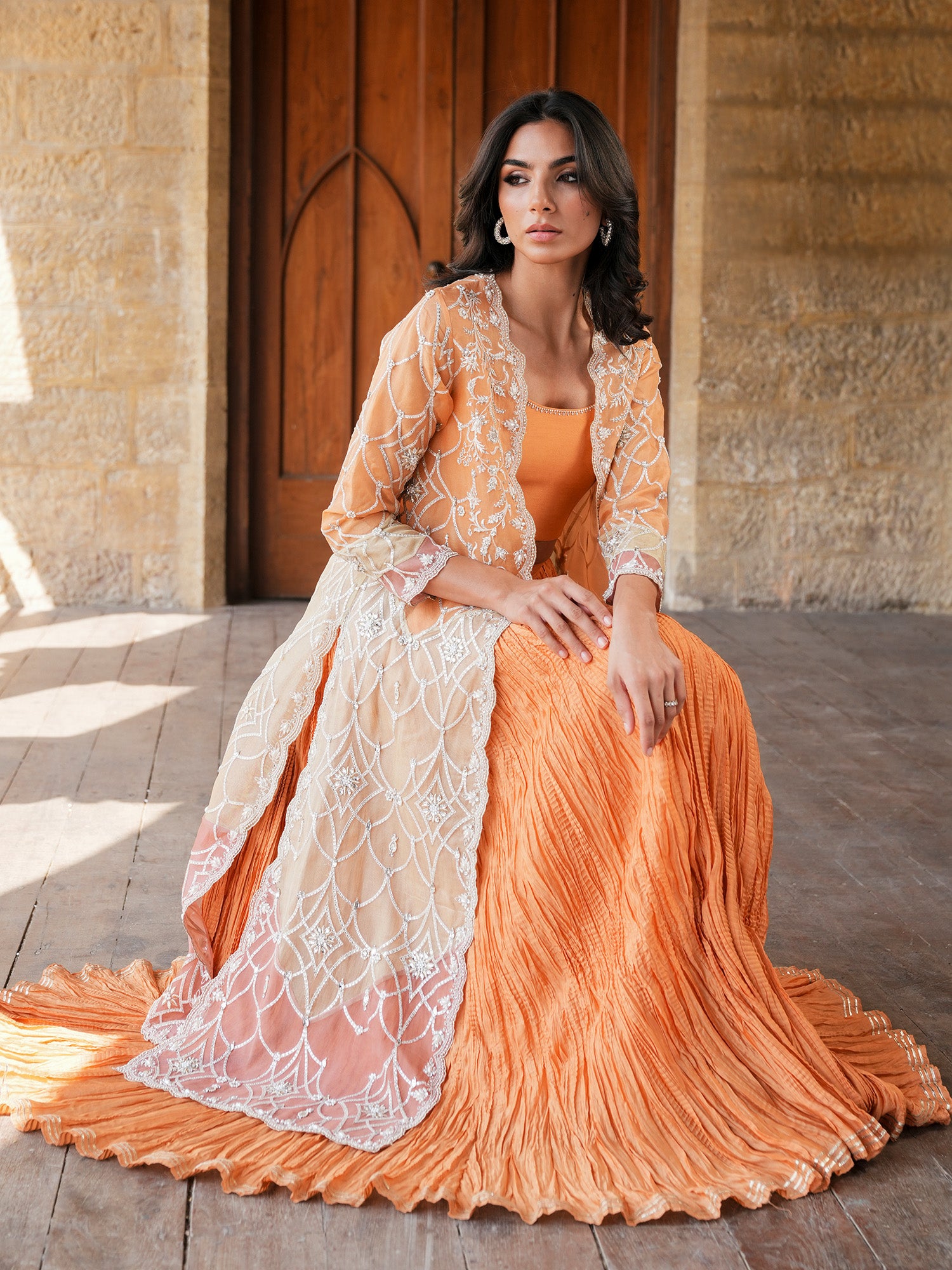 BORGIA COAT & CRUSHED LEHENGA