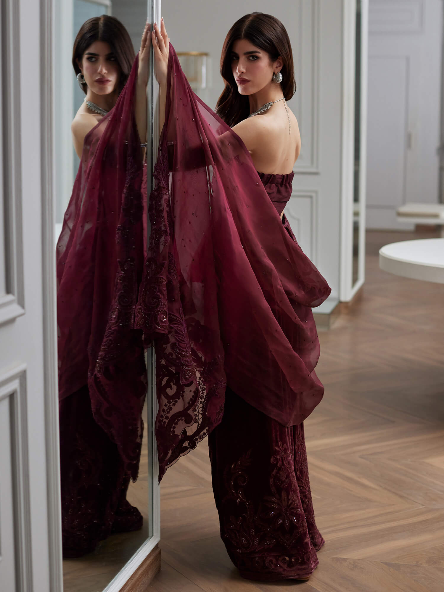 STRAPLESS TOP, PALAZZO & DUPATTA