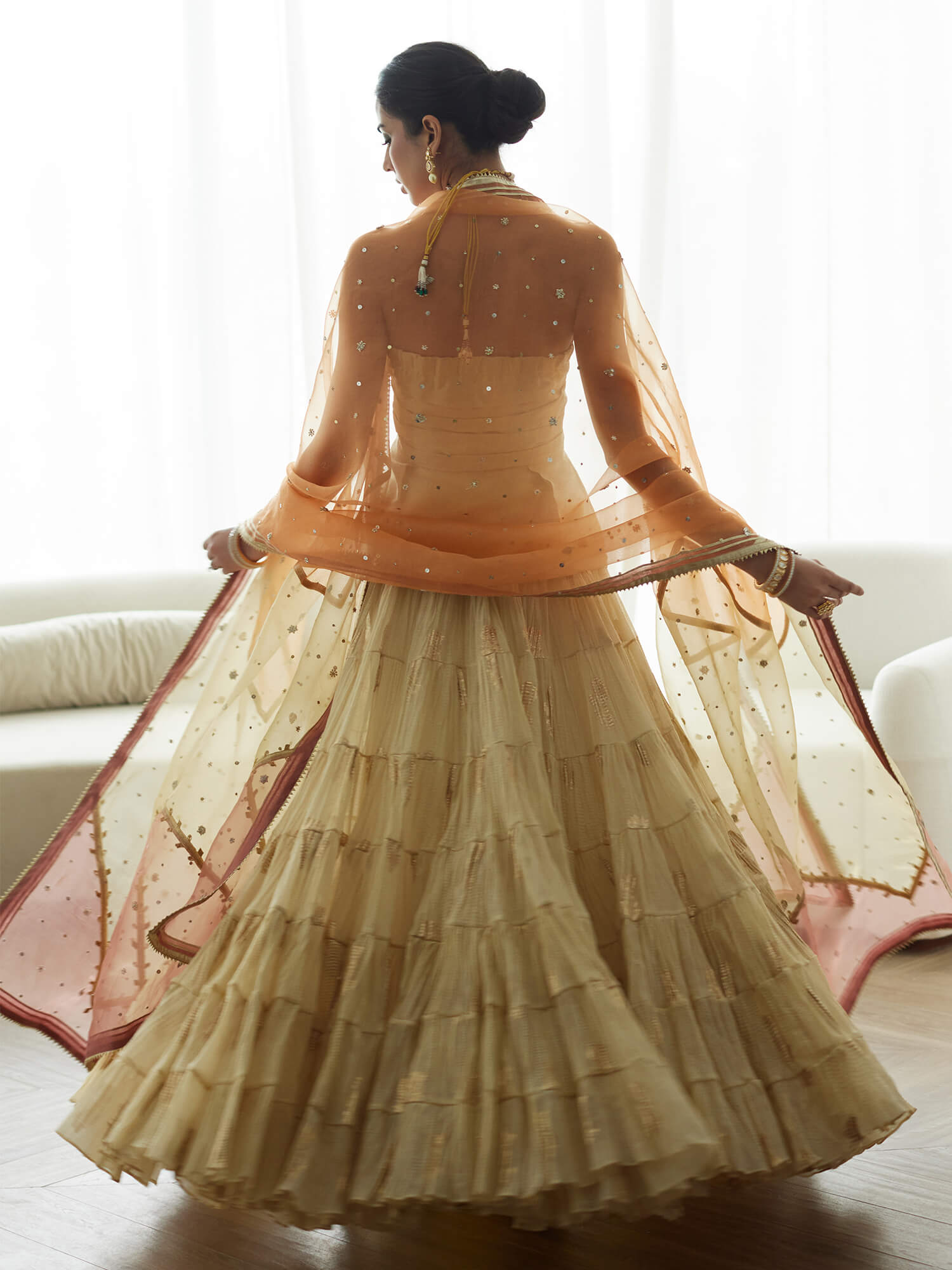 STRAPLESS TOP, CRUSHED GHAGRA & DUPATTA