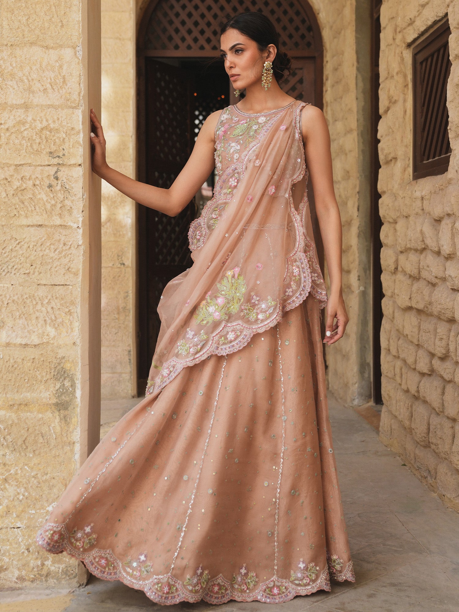 BLOUSE, LEHENGA & DRAPED DUPATTA