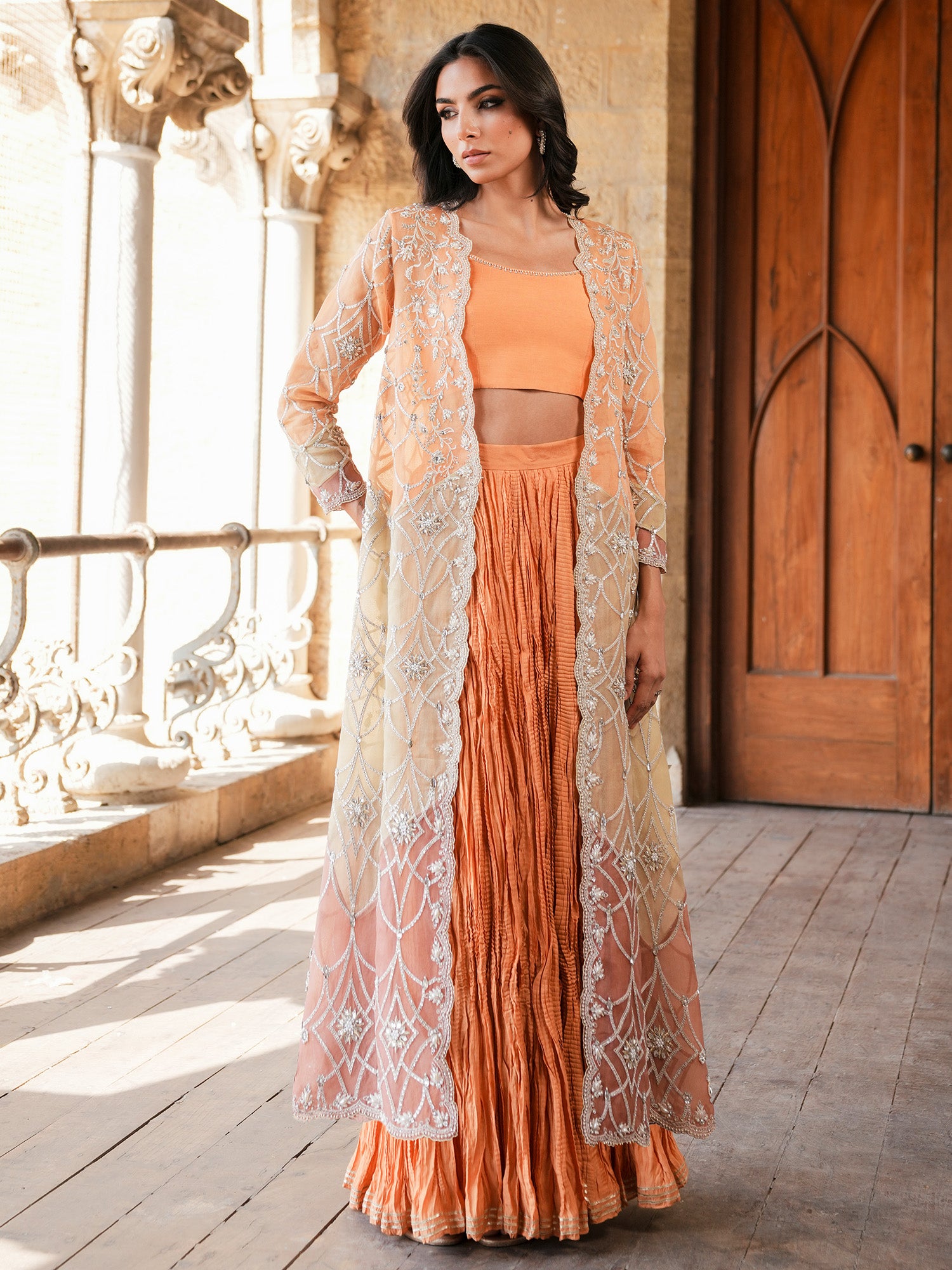 BORGIA COAT & CRUSHED LEHENGA