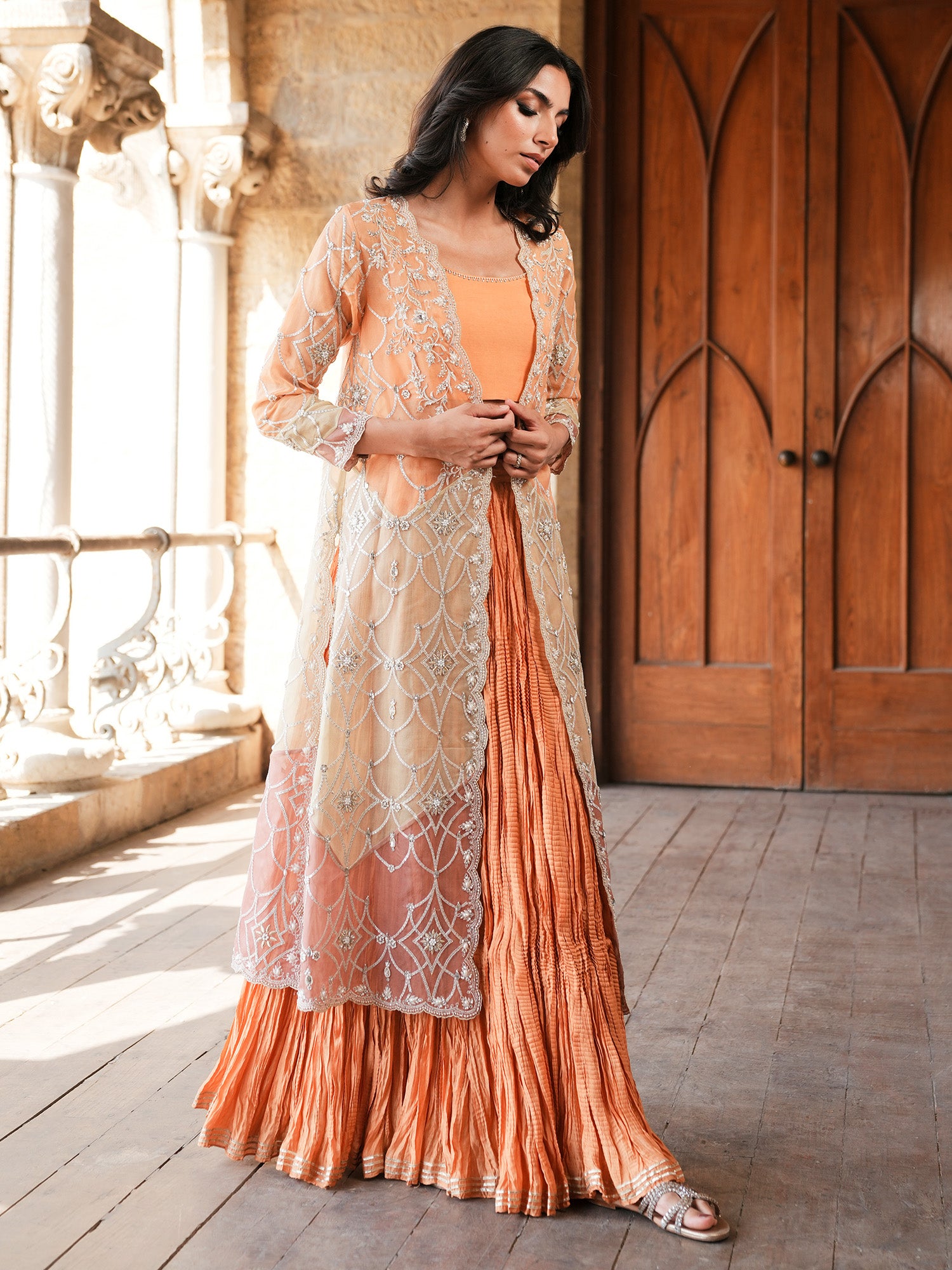 BORGIA COAT & CRUSHED LEHENGA