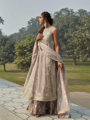 RFSS604 - Jaipuri printed Top in Off white with Ruffled collar, Inner, and beautiful crushed cotton dupatta main image 1