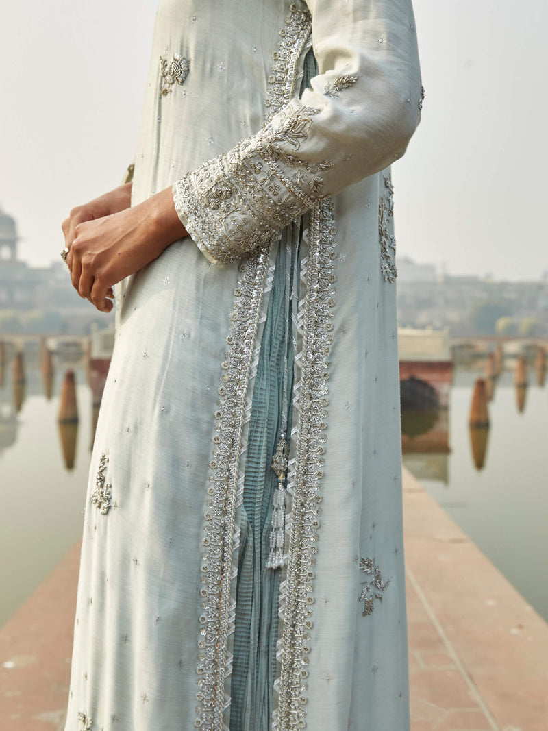 SIDE SLIT DRESS WITH CRUSHED INNER & DUPATTA - Misha Lakhani